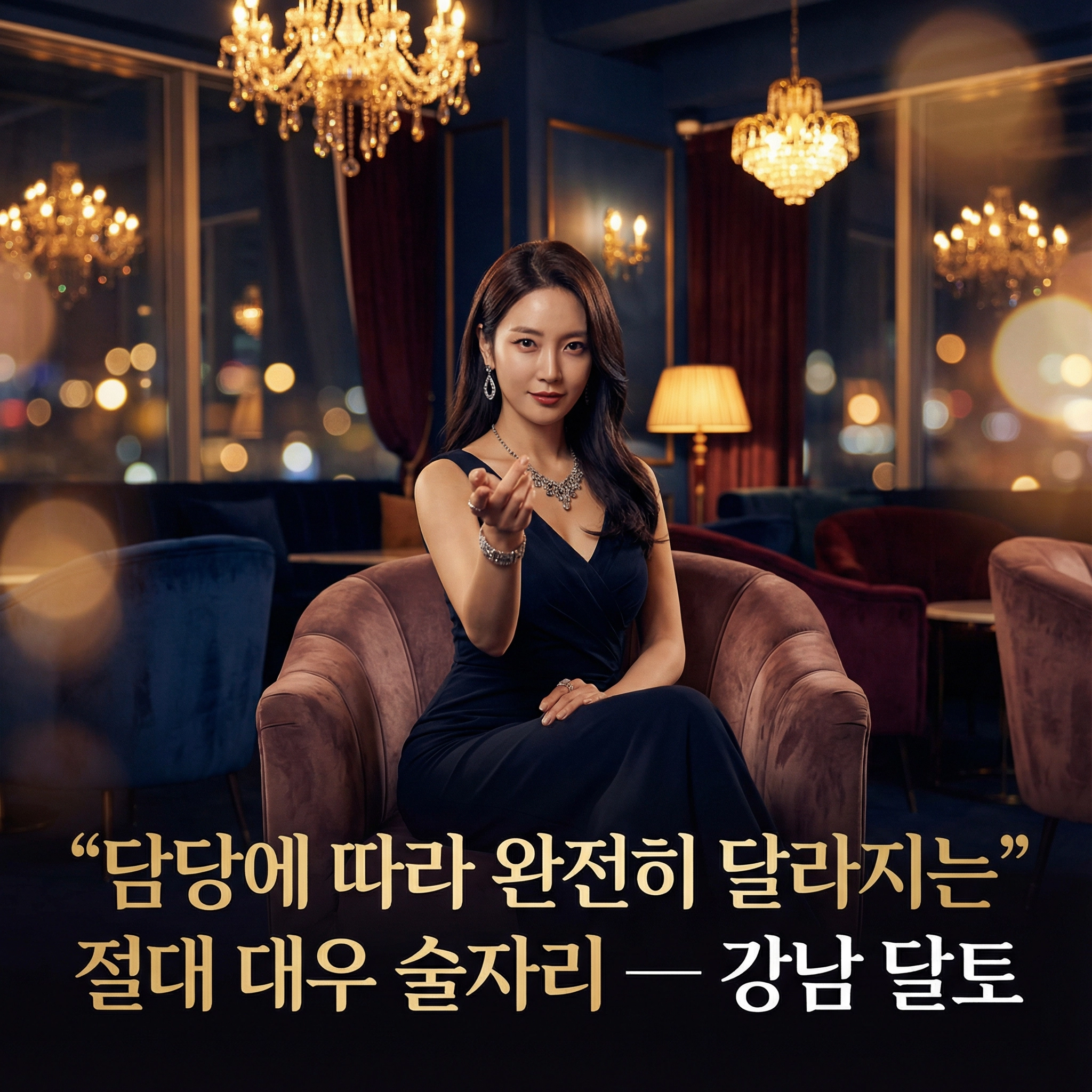 한국 여성 모델이 등장하는 강남 달토 술자리 시스템 홍보 포스터 이미지